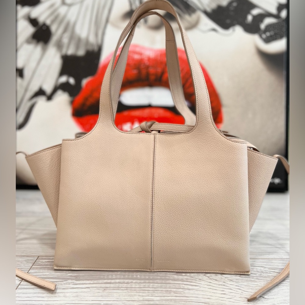 CELINE Tri Fold Small Grained Creamy Calfskin Leather Satchel - Picture 4 of 13